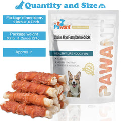 Pawant premio dental natural, rollos de pollo para masticación responsable.