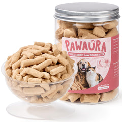 Pawaura conejo front empaque: snack sabroso y alto en proteína para mascotas.