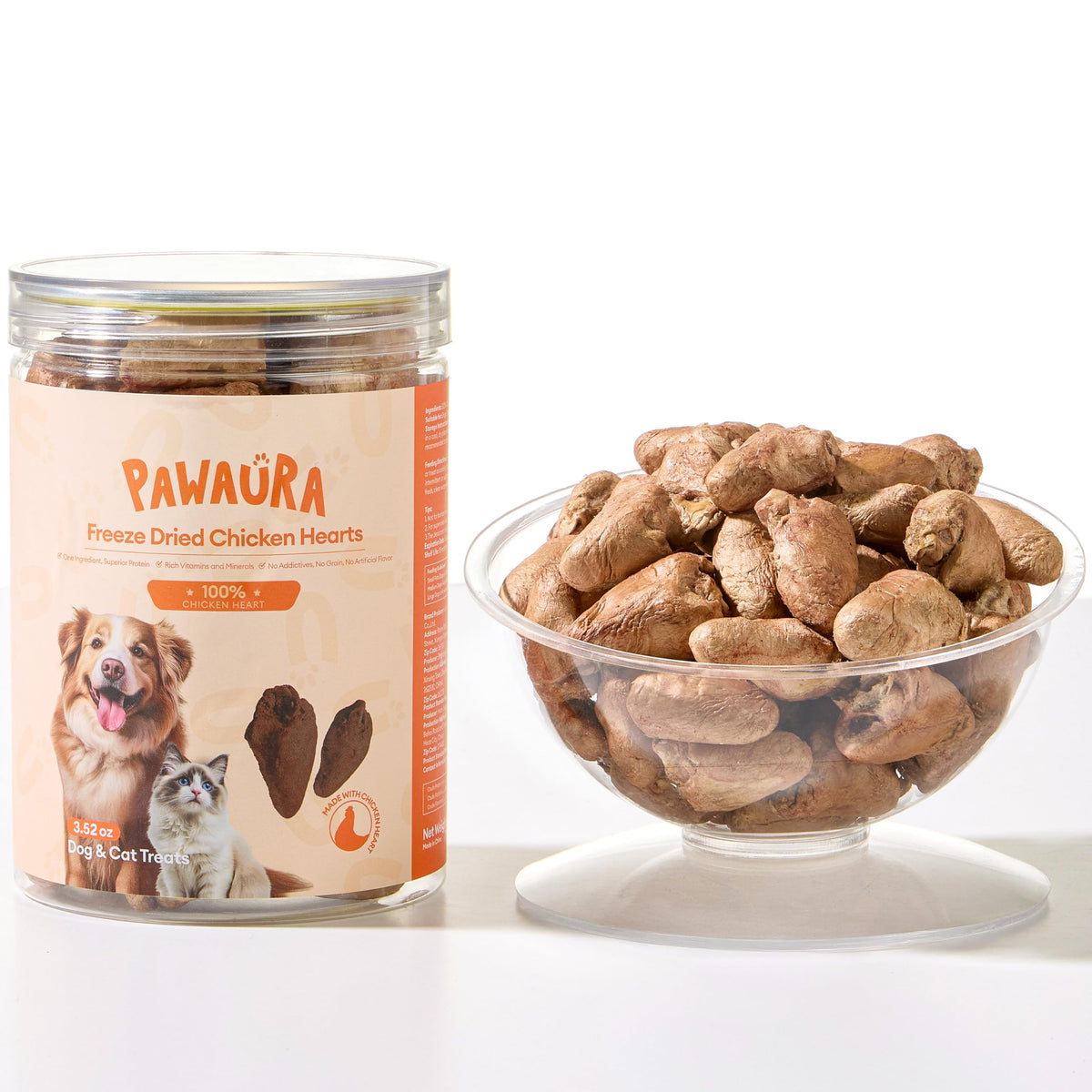 Pawaura corazones de pollo liofilizados en bote sellado, snack proteico