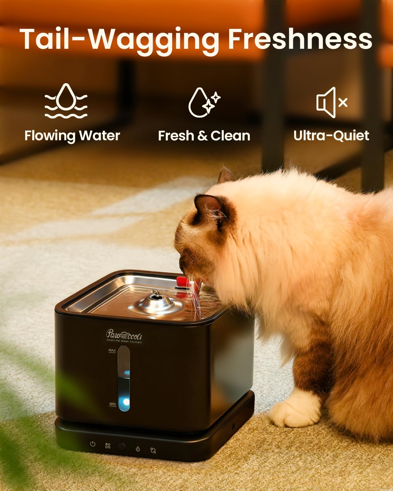Pawccoli bebedero gato cordless, diseño para facilitar la limpieza y mantenimiento.
