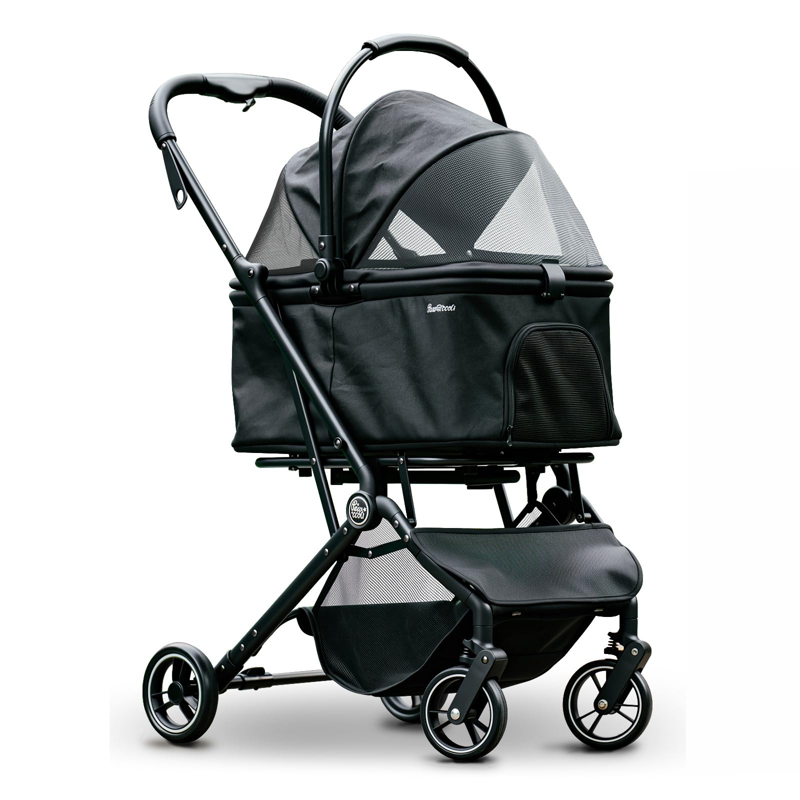 Pawccoli carrito-mascota-ruedas con suspensión para paseos suaves.