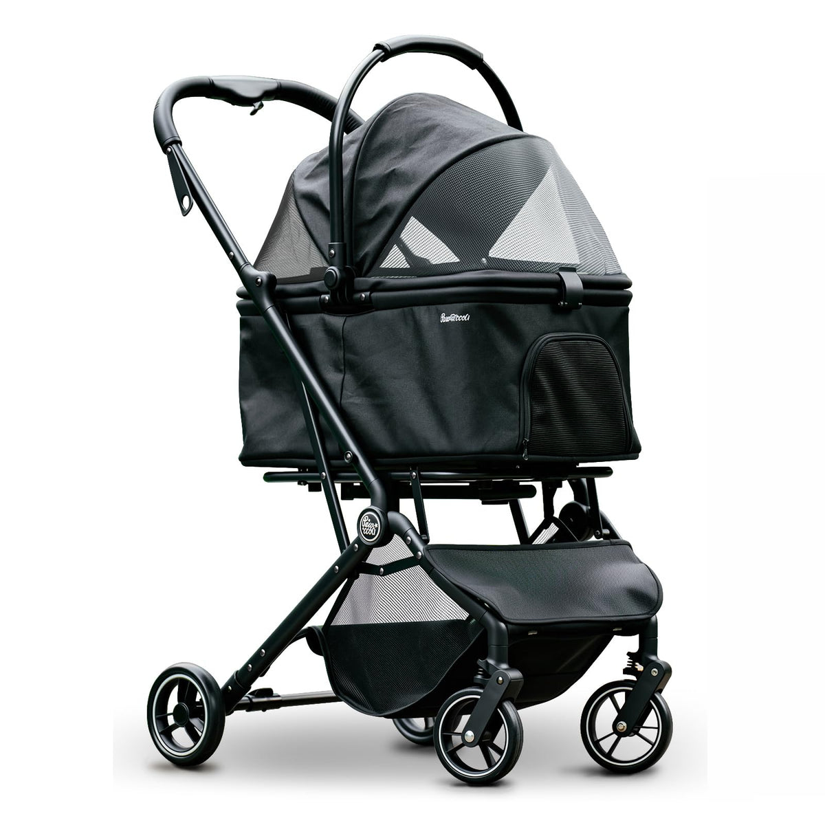 Pawccoli carrito-mascota-ruedas con suspensión para paseos suaves.