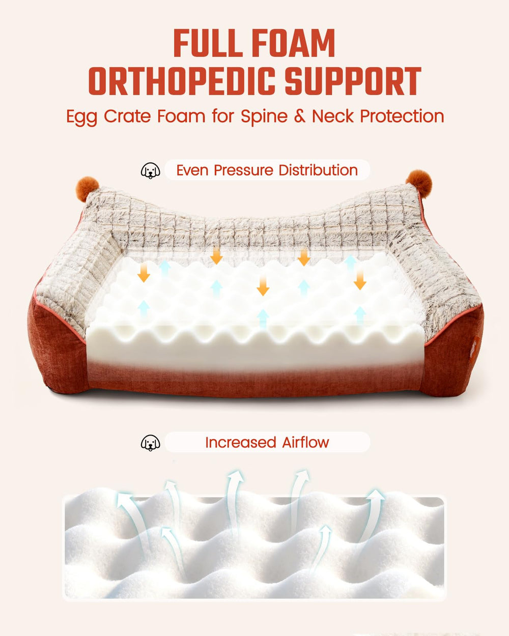 Funda impermeable Pawccoli protege la cama ortopédica durante derrames y limpieza.