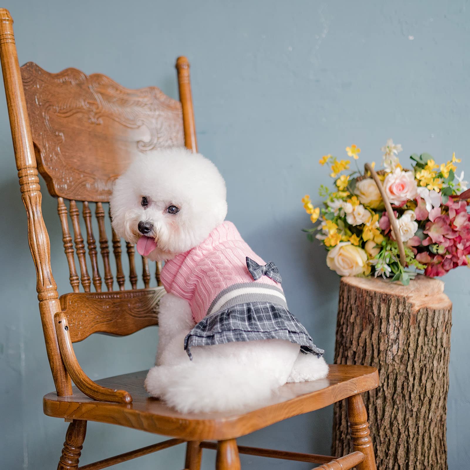 PAWCHIE suéter estampado a cuadros rosa con lazo