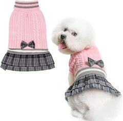 PAWCHIE suéter vestido con lazo rojo para perros pequeños, ideal para paseos