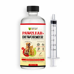 Pawclear desparasitario líquido en frasco de vidrio, dosis fácil para gatos y perros