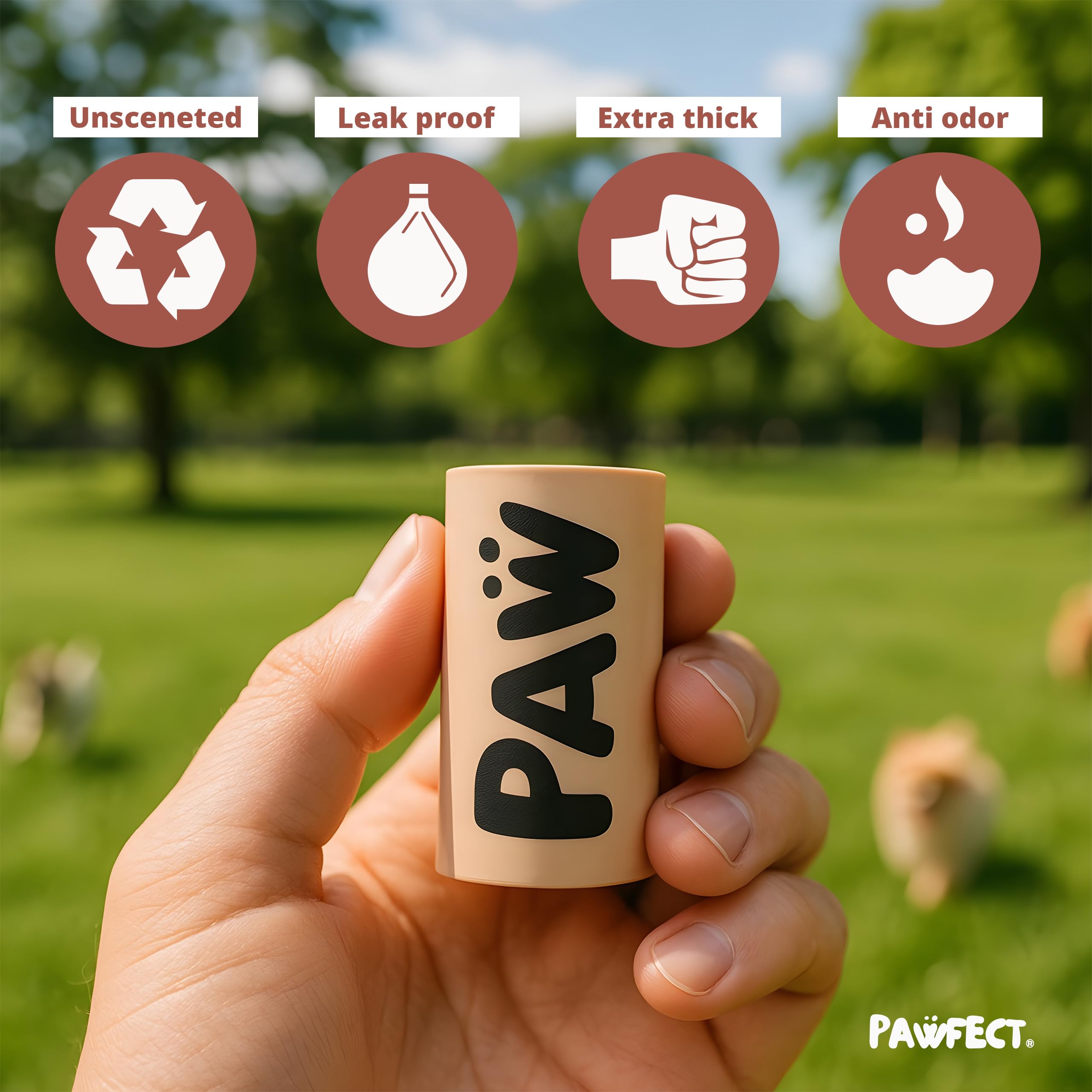 Pawfect bolsas para perros sin aroma, ideales para paseos diarios y limpieza rápida.
