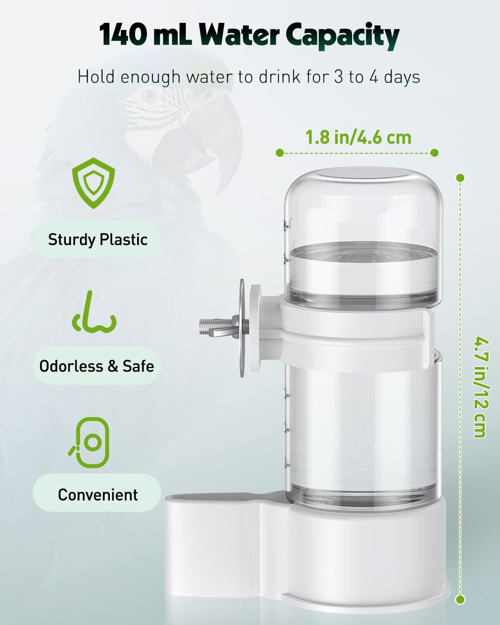 Pawfly bebedero plástico blanco para aves pequeñas.