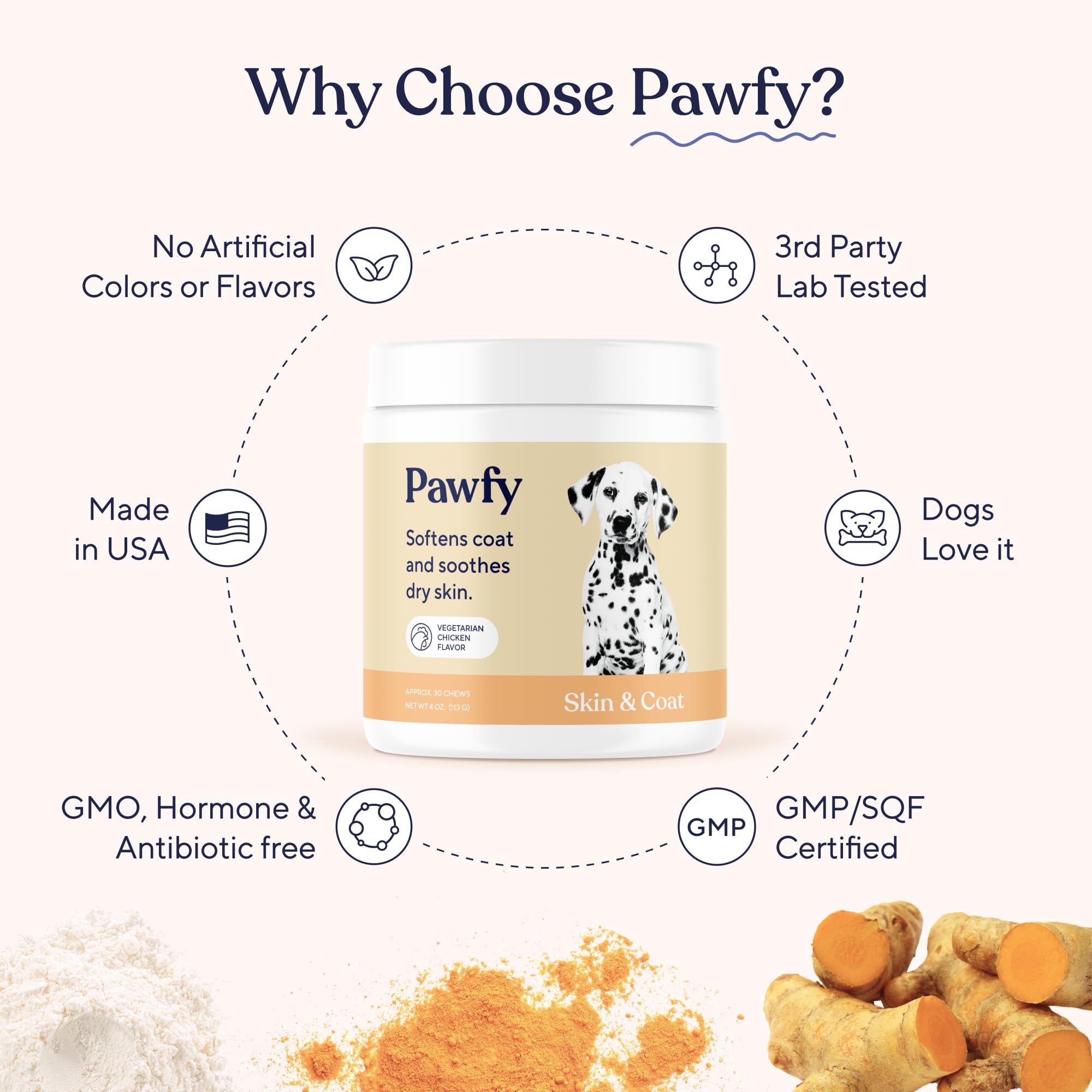Pawfy fórmula natural aprobada por veterinarios para todas las razas.