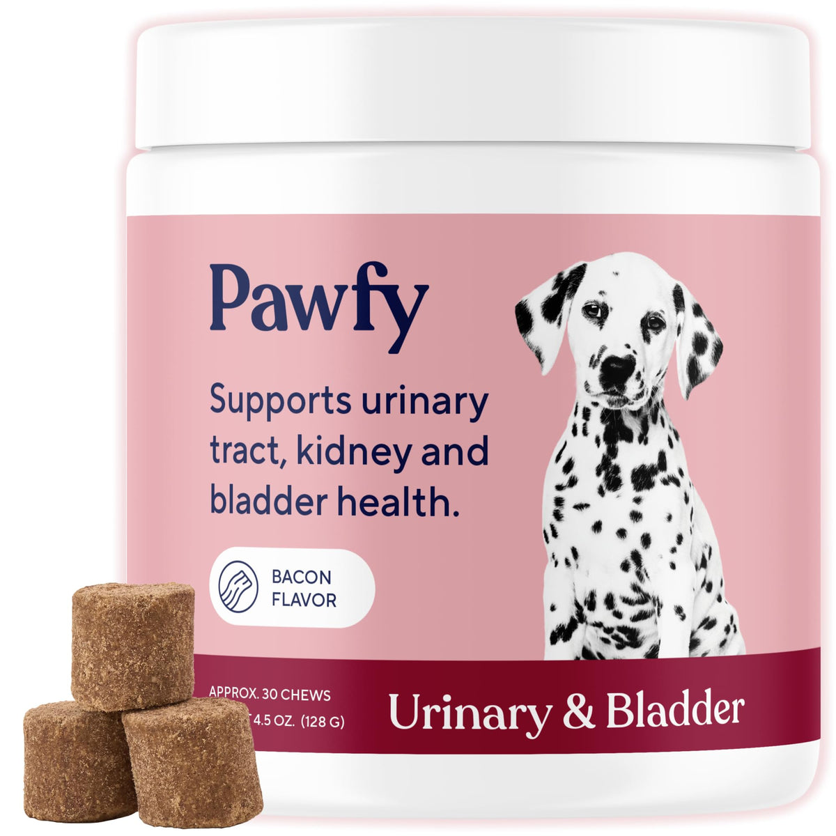 Pawfy: botella de suplemento urinario para perro con apoyo urinario.