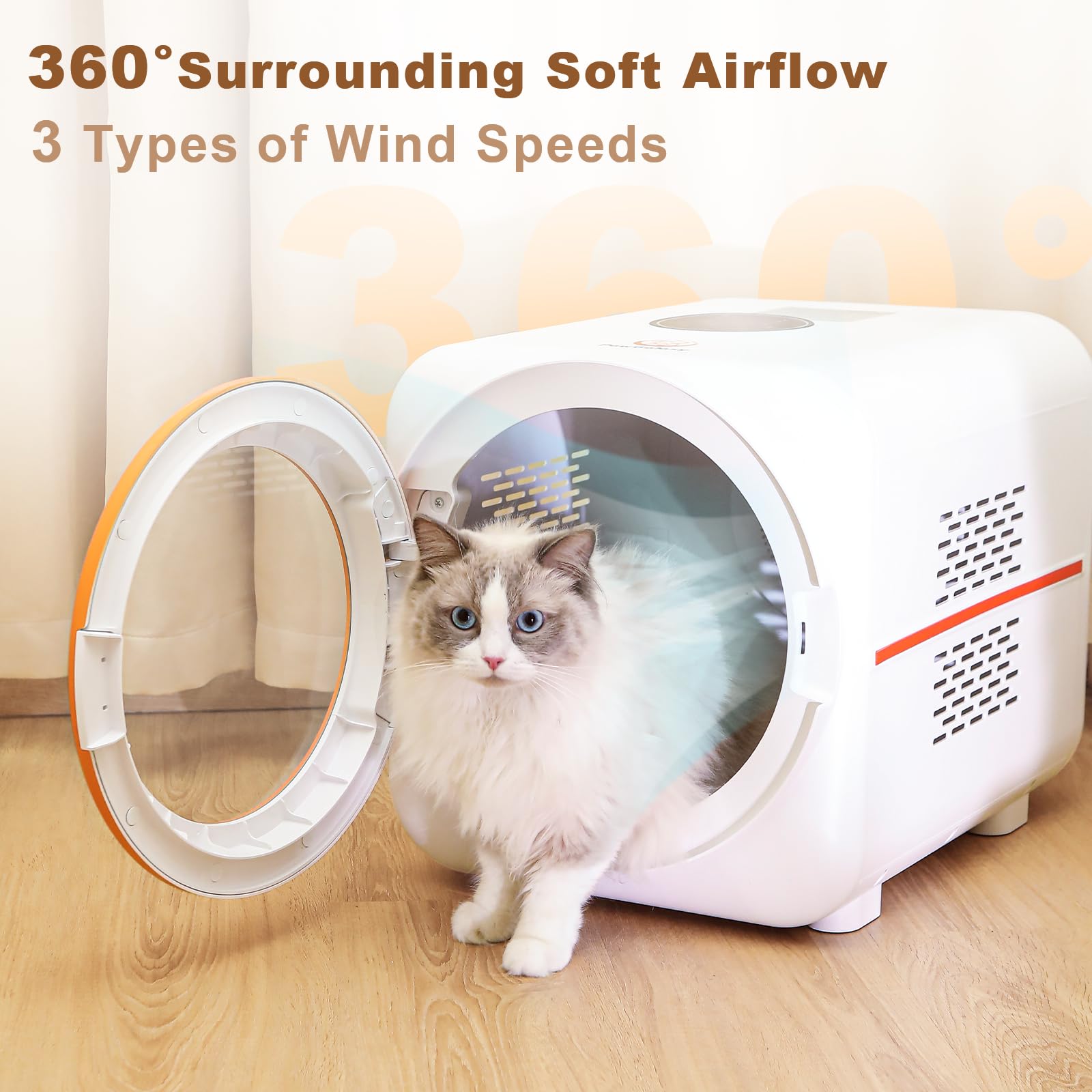 PawGalaxy control de temperatura táctil entre 26 y 45 °C.