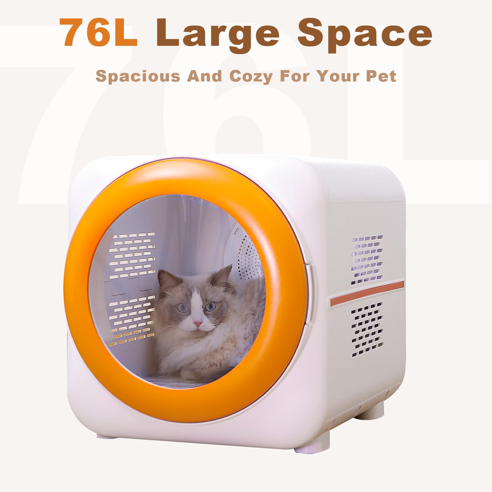 PawGalaxy interior con flujo 360 grados para secado uniforme.