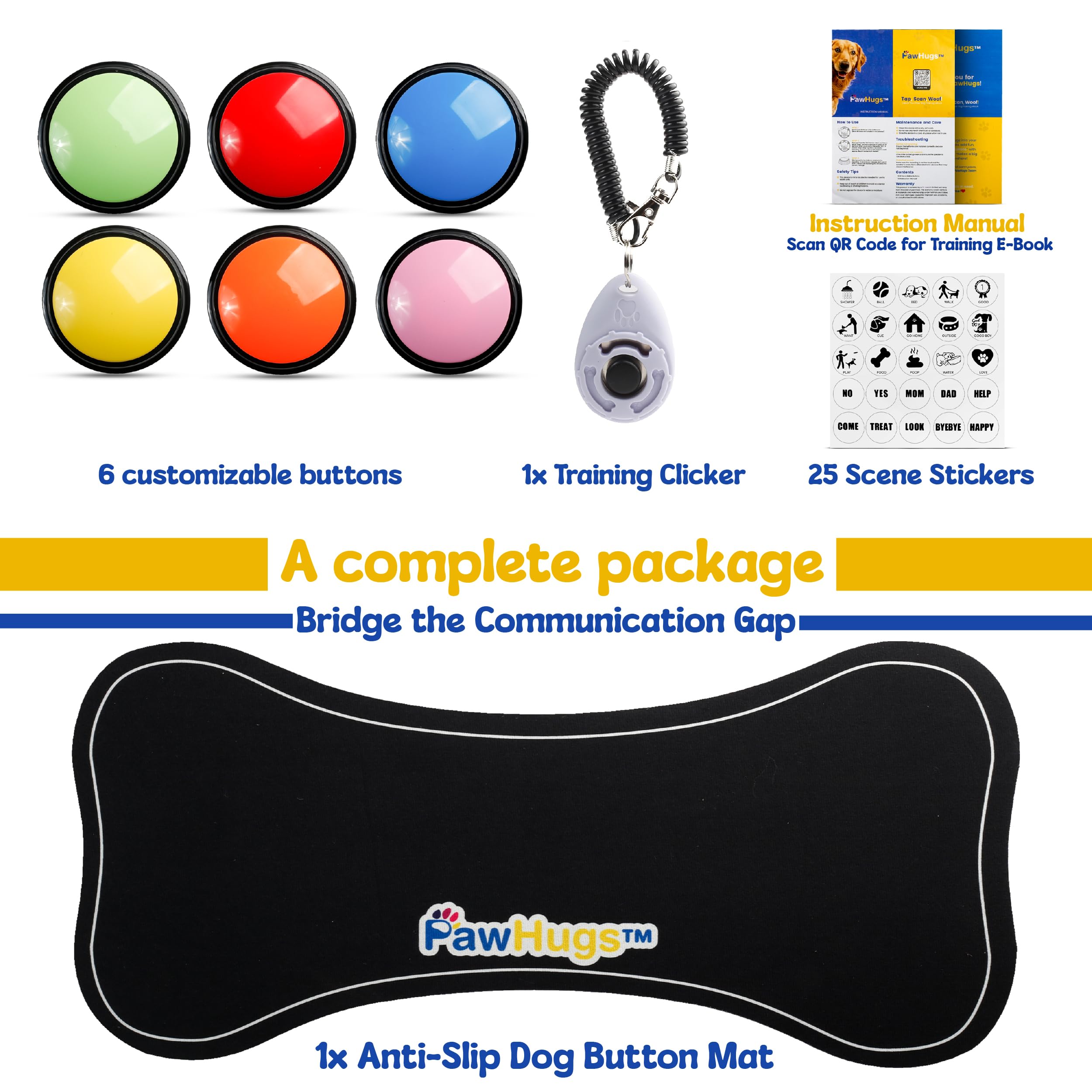 PAWHUGS sonido claro en botones mejora comprensión de órdenes.