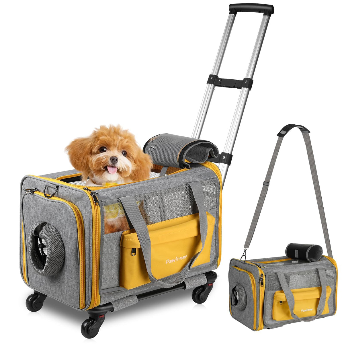 Pawinner transportín con ruedas para mascotas, cómodo para viajes.