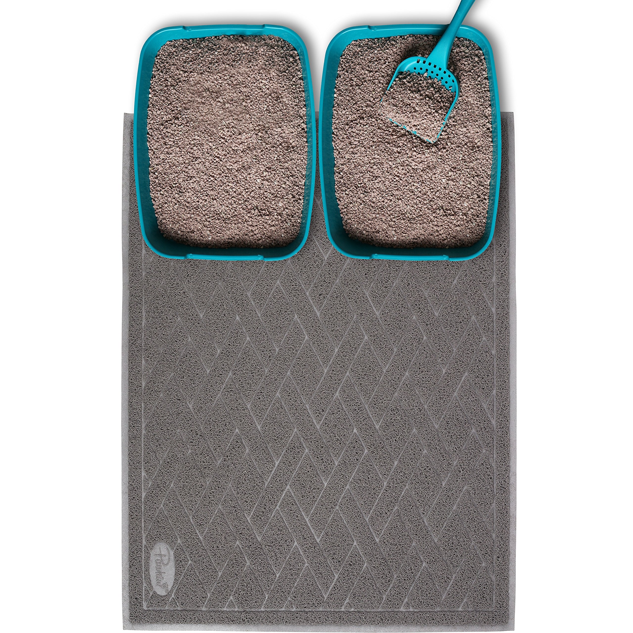 Pawkin Alfombra para arena de gatos jumbo gris atrapa litter y mantiene el suelo limpio.