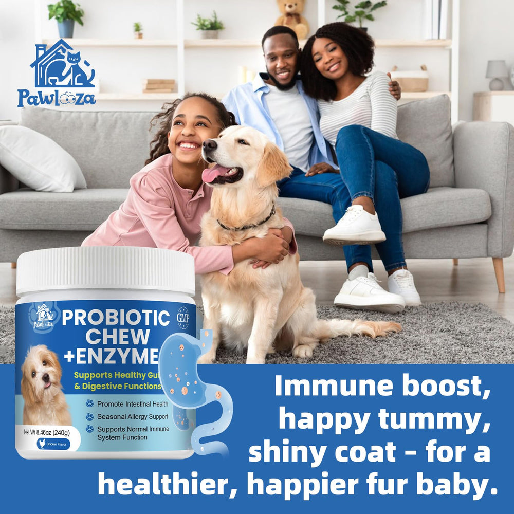 Pawlooza Probiotics: prebióticos FOS para nutrir bacterias beneficiosas.