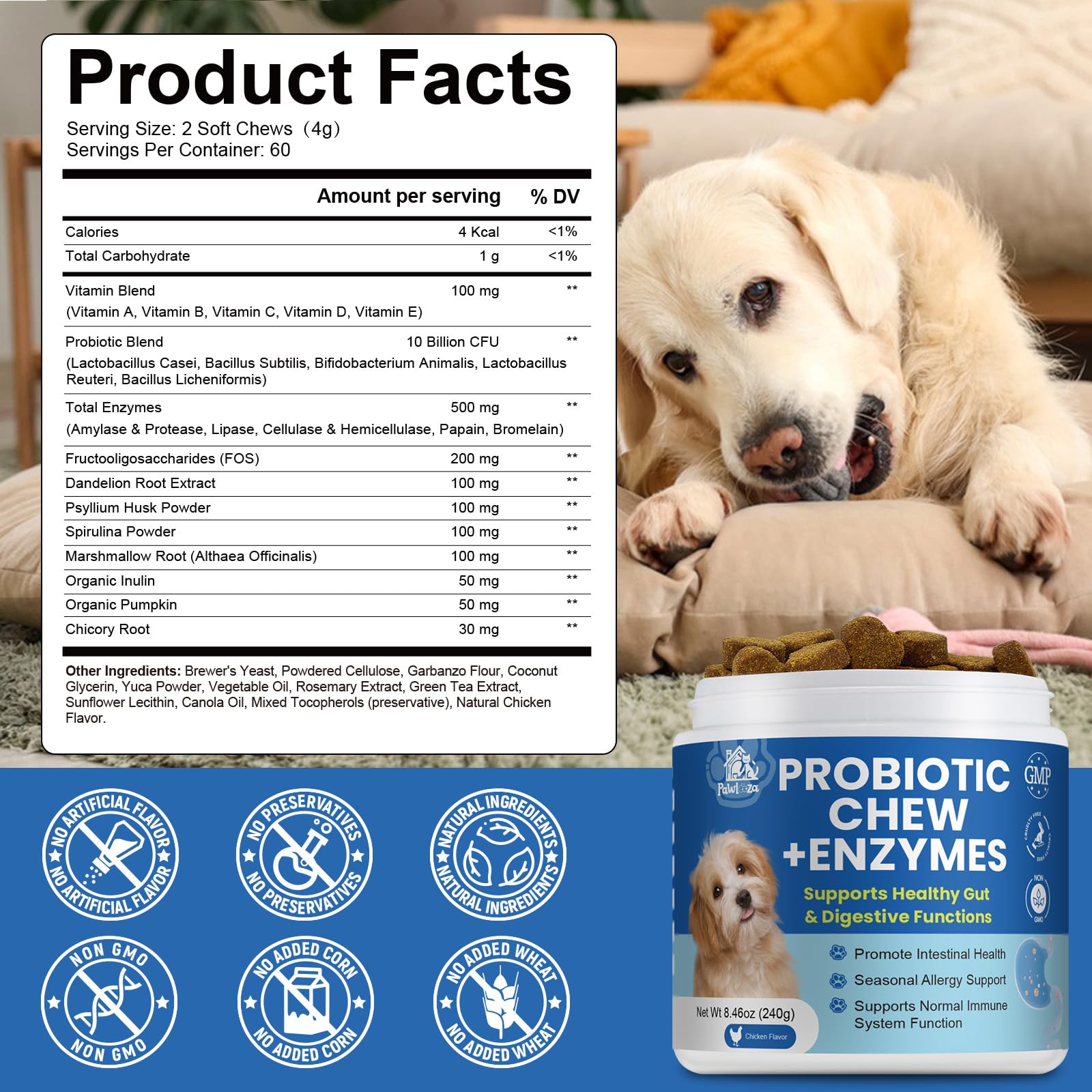Pawlooza Probiotics: vitaminas esenciales para la inmunidad canina.