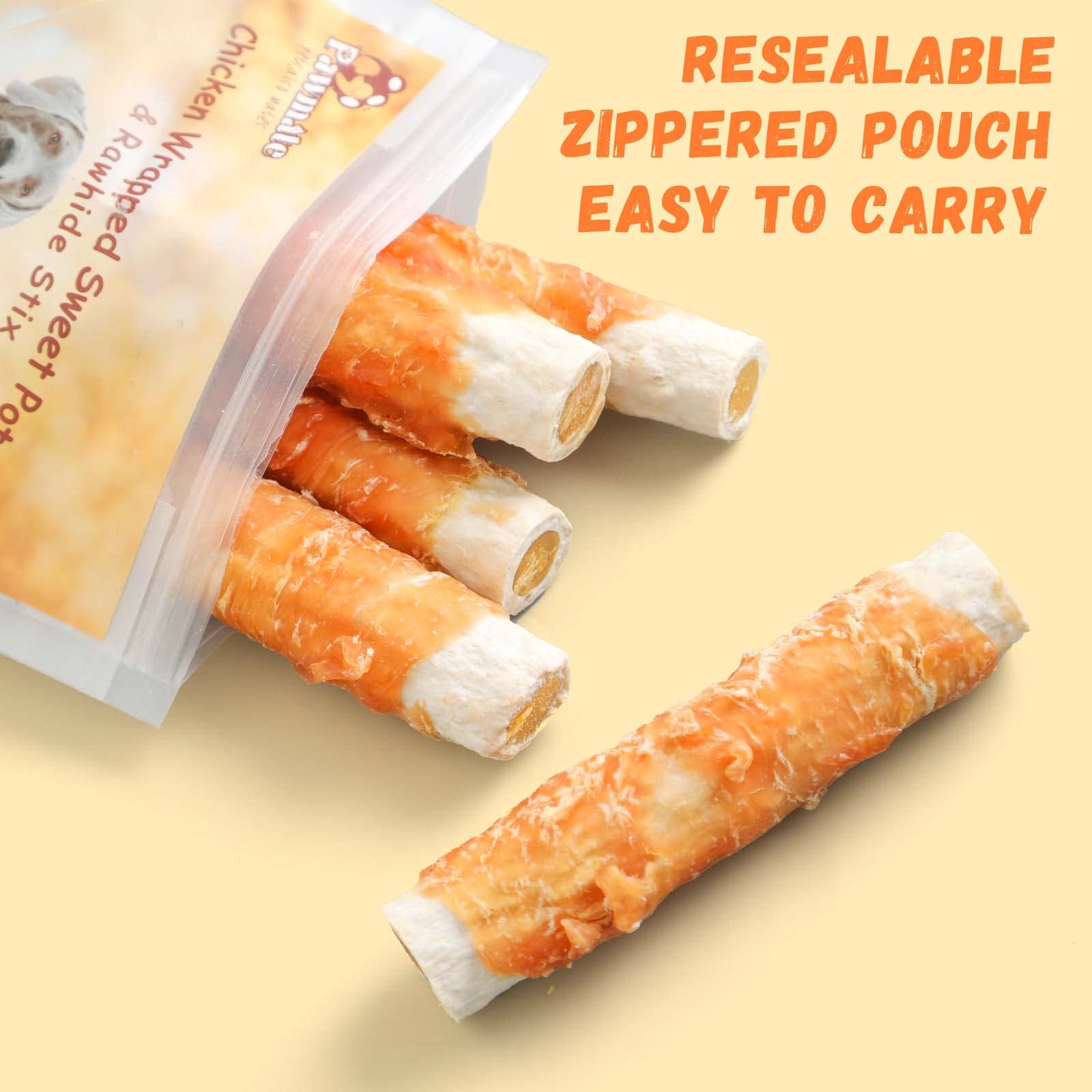 Pawmate baton rawhide poulet patate-douce, option naturelle sans additifs inutiles.