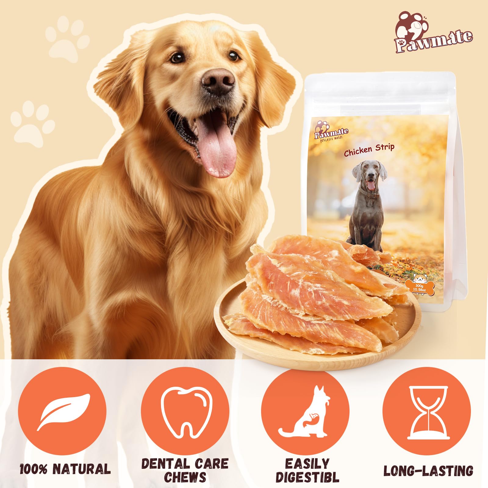 Pawmate chien heureux jerky, plaisir à chaque récompense.