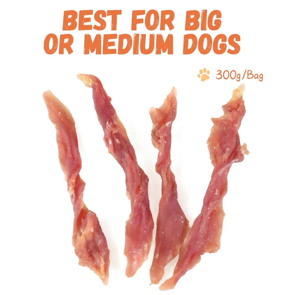 Pawmate Duck Jerky Strip supports dental hygiene through chewing.