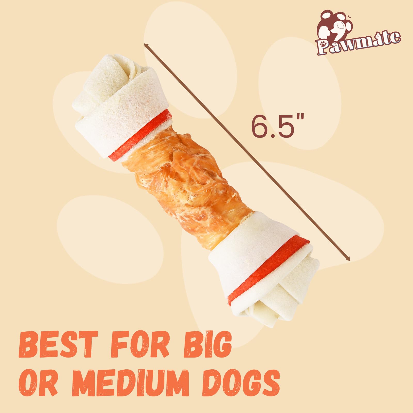 Pawmate hueso envuelto en pollo, ideal para entrenamiento y premio.