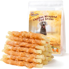 Pawmate palitos bacalao envueltos pollo: snack sabroso para entrenamiento diario.