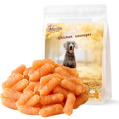 Pawmate salchichas de pollo en empaque, snack nutritivo para entrenamiento.