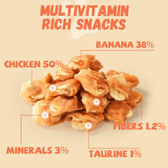 Pawmate Snack de pollo envuelto en plátano, digestible y sabroso para perros.