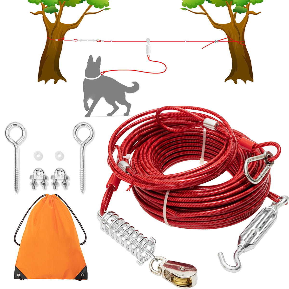 PAWNISAW cable de sujeción para perro de 100 ft ofrece libertad al aire libre