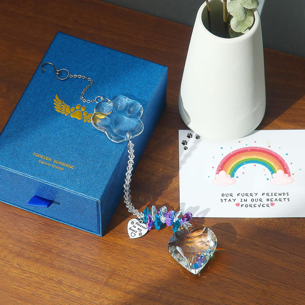 Paws Memory: cristal-pata-centro con brillo que celebra su recuerdo.