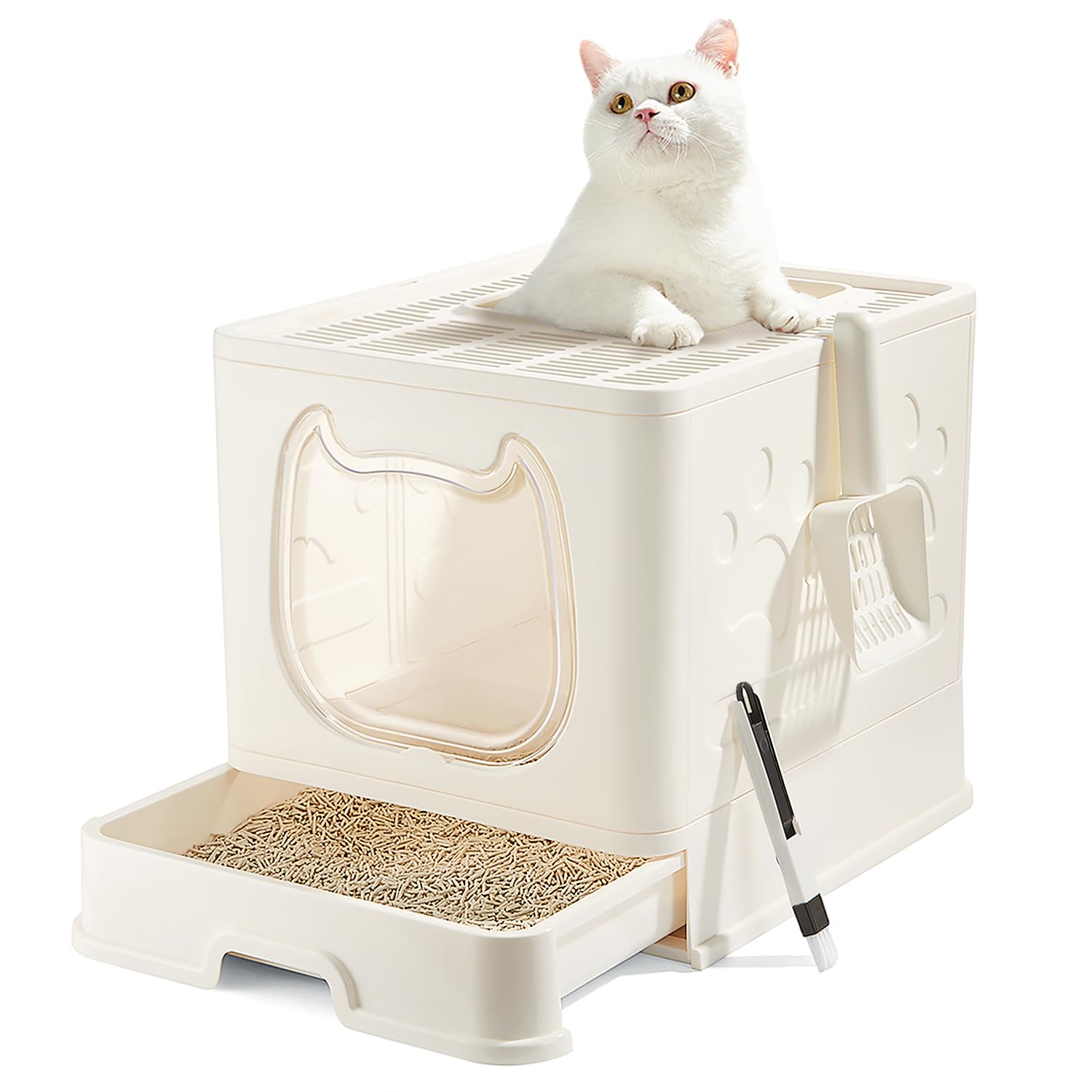 Pawsayes: caja de arena con bandeja deslizable para limpieza rápida