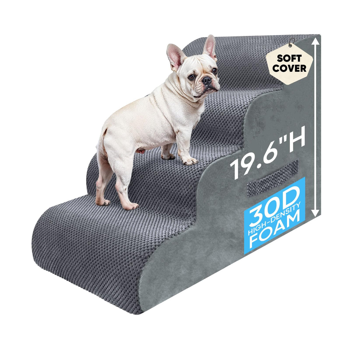 PAWSCRAT Escaleras para perros de 4 pasos en gris para subir a la cama.