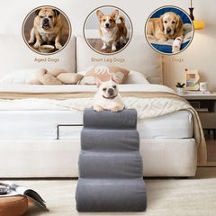 PAWSCRAT Escaleras para cama con superficie antideslizante en gris.