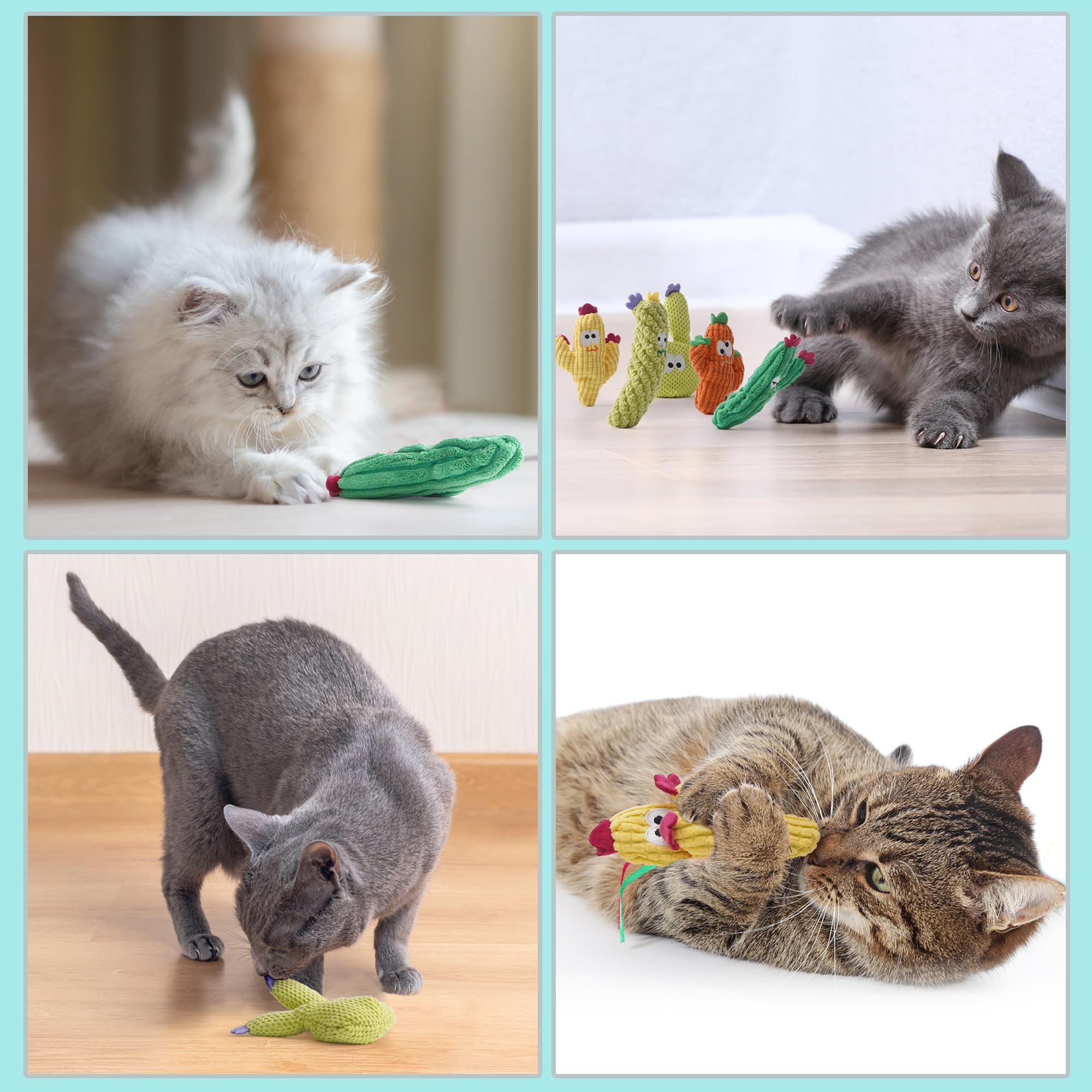 Pawsible cactus dentadura: juguete duradero para gatos, promueve salud dental y juego.