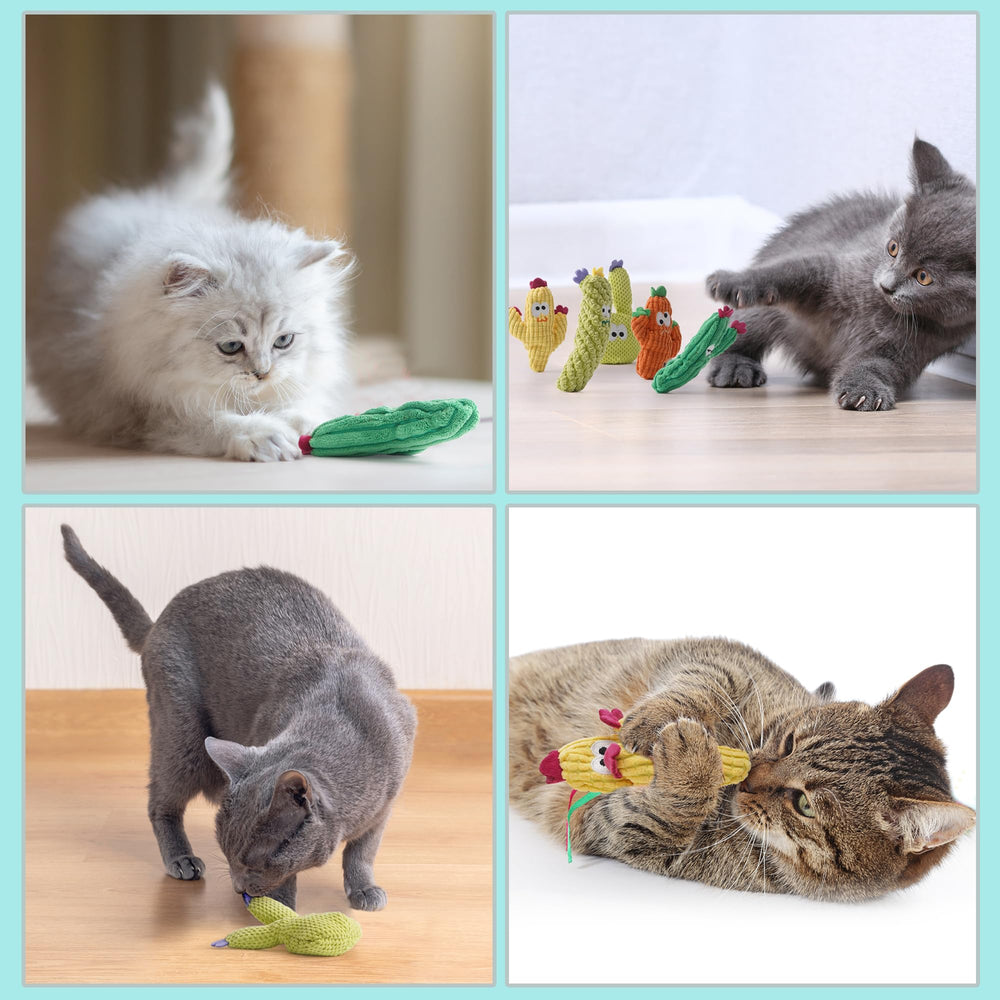 Pawsible cactus dentadura: juguete duradero para gatos, promueve salud dental y juego.