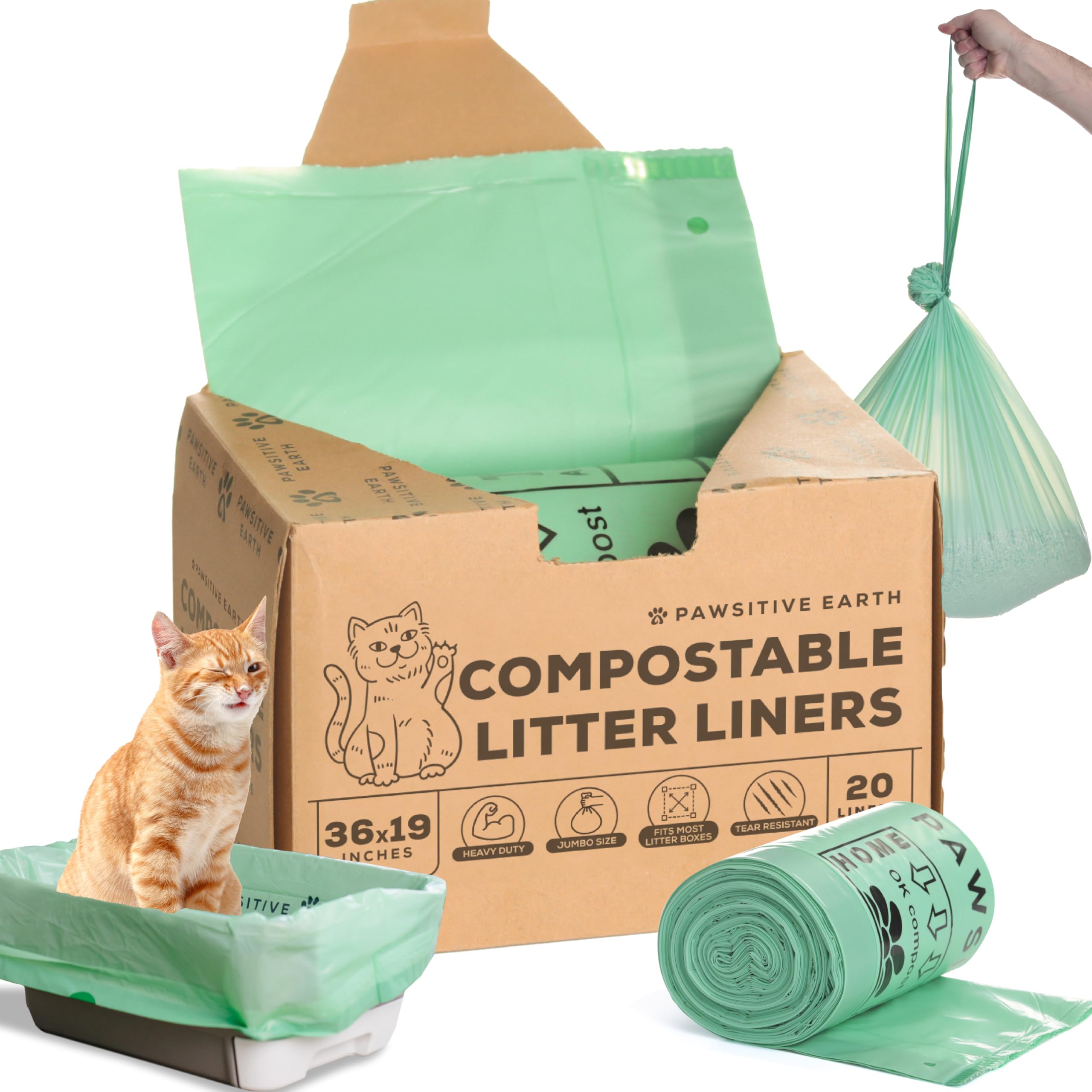 Bolsas para arena de gato Pawsitive Earth con cierre seguro y fácil manejo.
