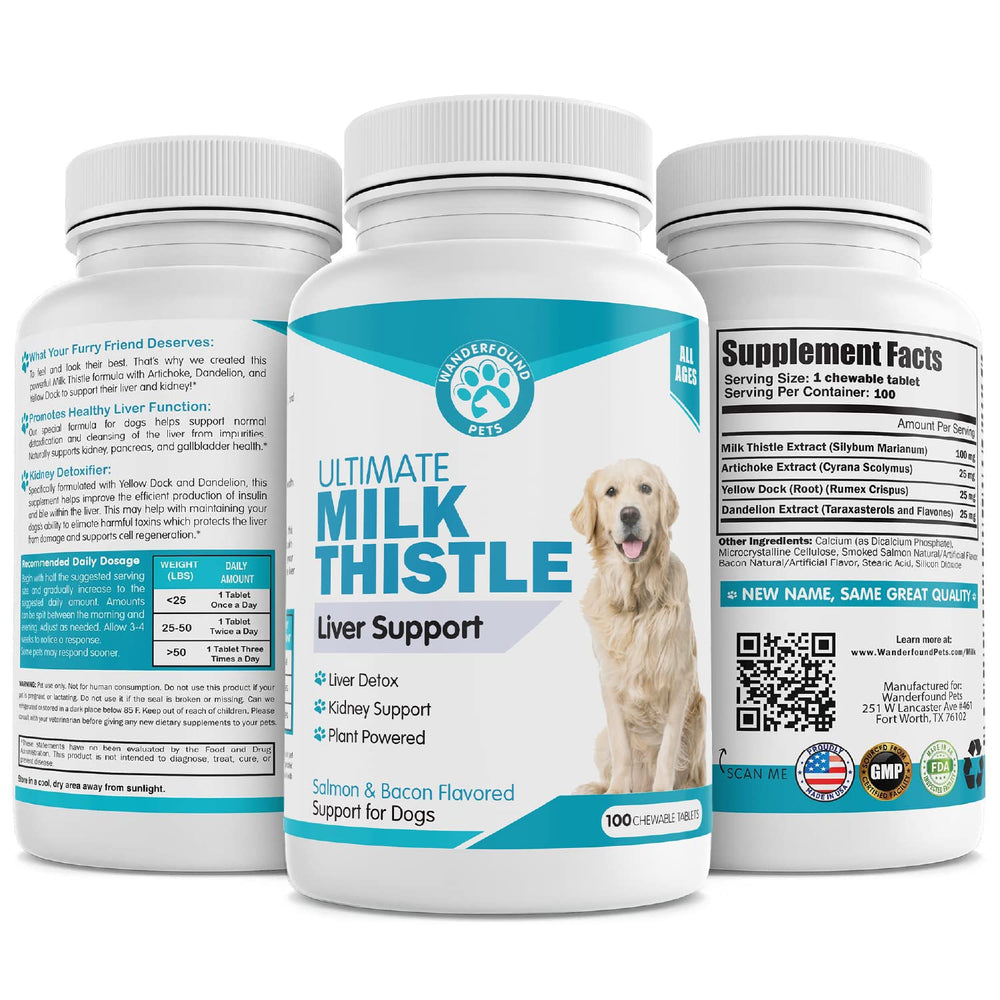 Pawsitive Wanderfound Pets Milk Thistle: dosis diaria para mantener la función hepática de tu perro.