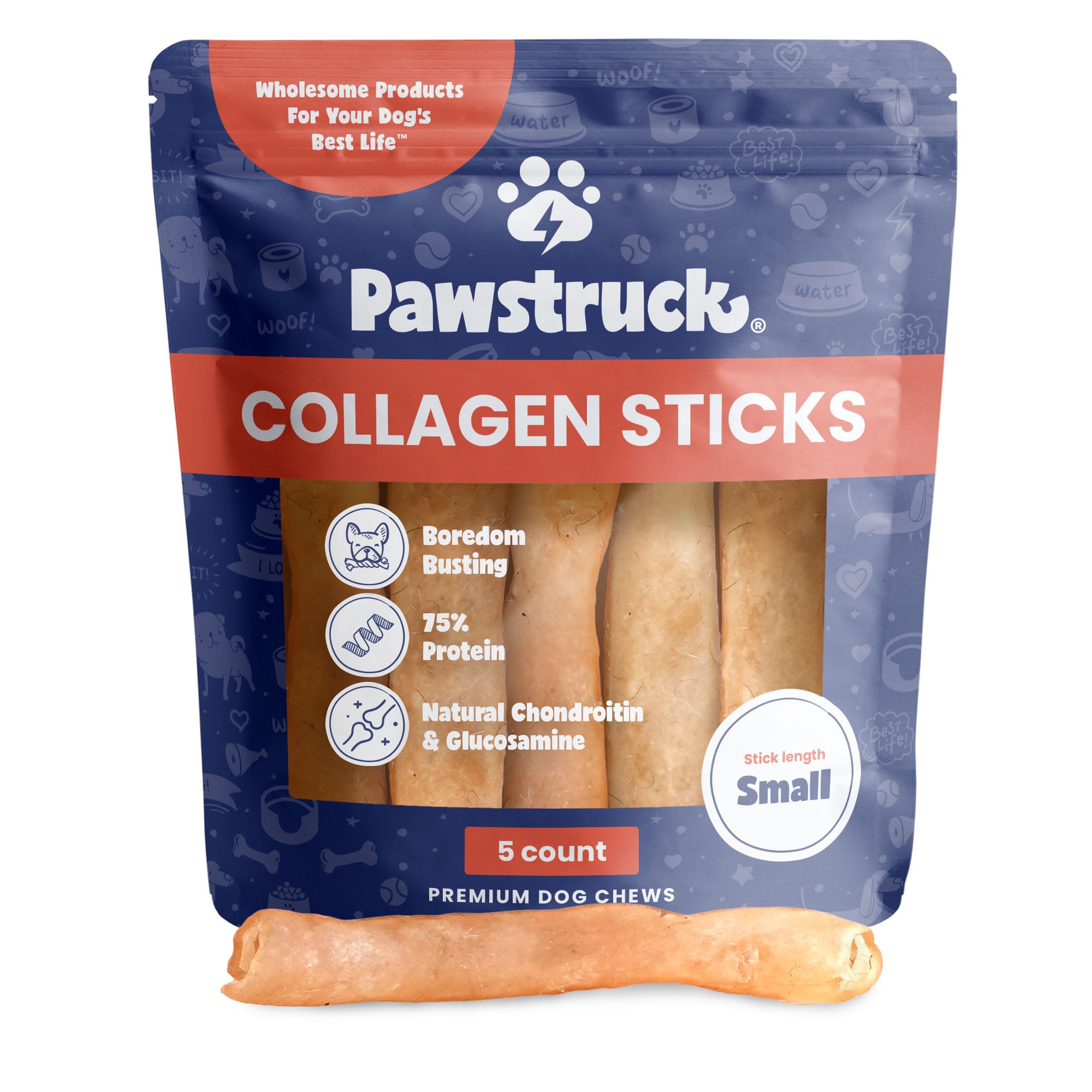 Bâtons Pawstruck collagène boeuf pour chiens dans un emballage pratique.