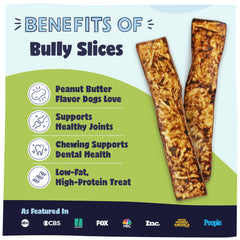 Pawstruck Bully Slices con sabor mantequilla de cacahuete, ideal para perros activos.