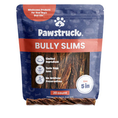 Pawstruck bully sticks de 5 pulgadas en empaque, opción práctica para guardarlo