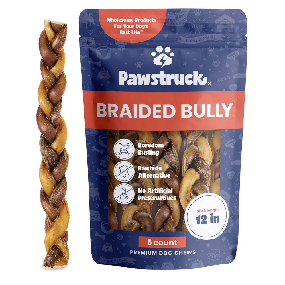 Pawstruck palitos trenzados de res, textura dura para perros activos.