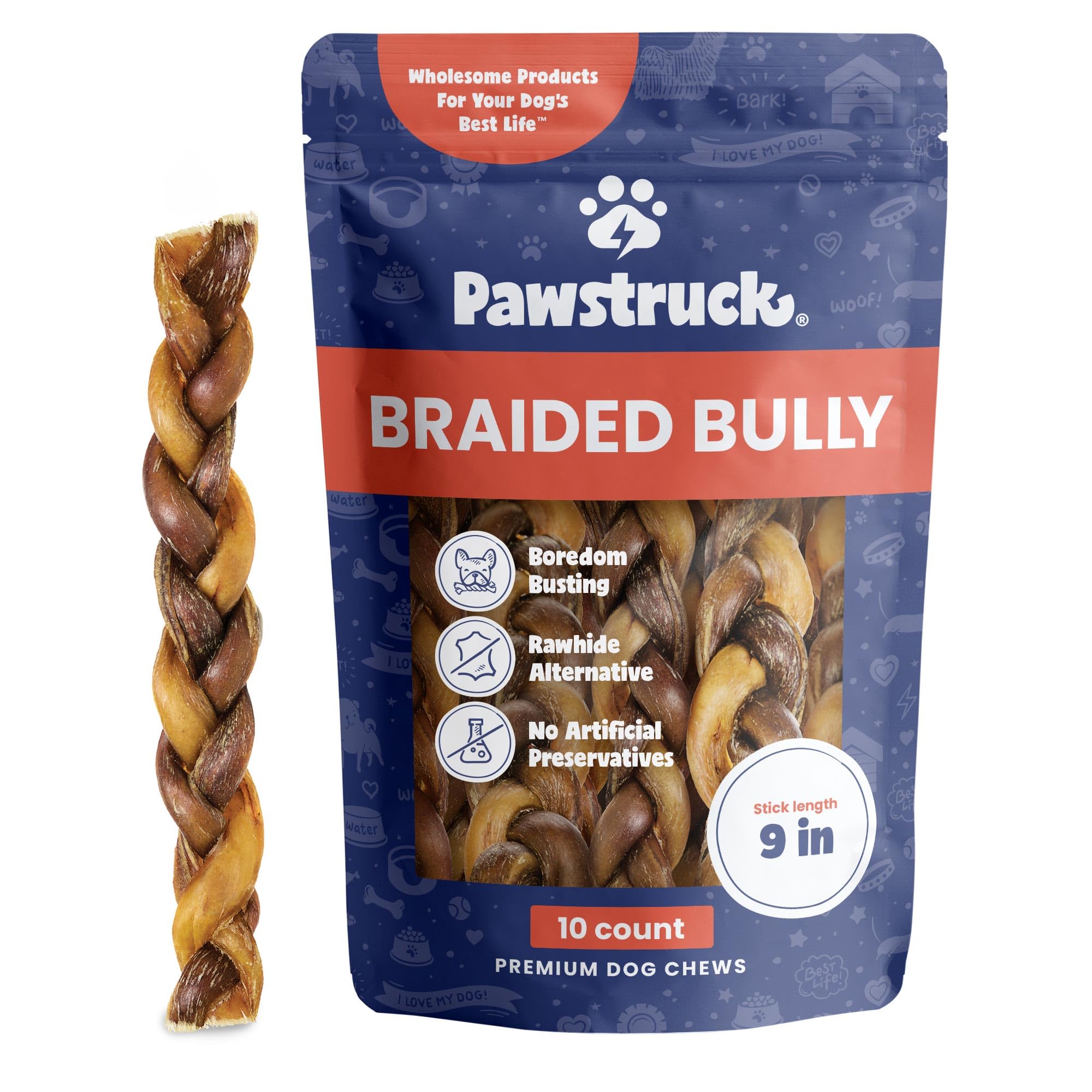 Pawstruck palitos de res trenzados de 9 pulgadas para masticación duradera