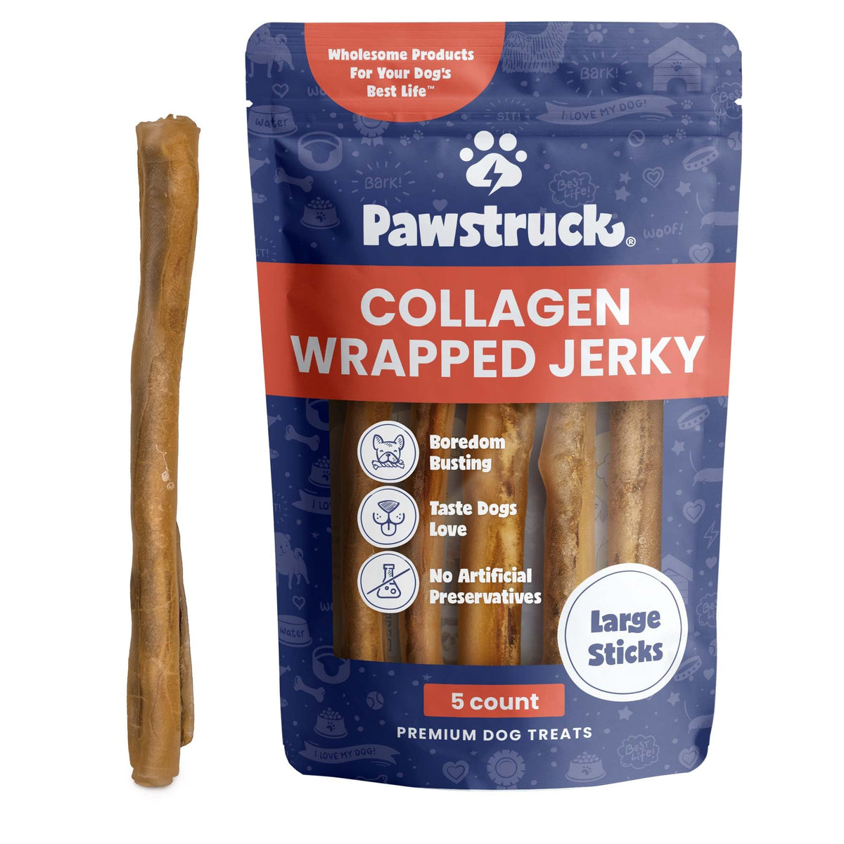 Pawstruck empaque del producto, información clara para elegir un premio natural para tu perro.