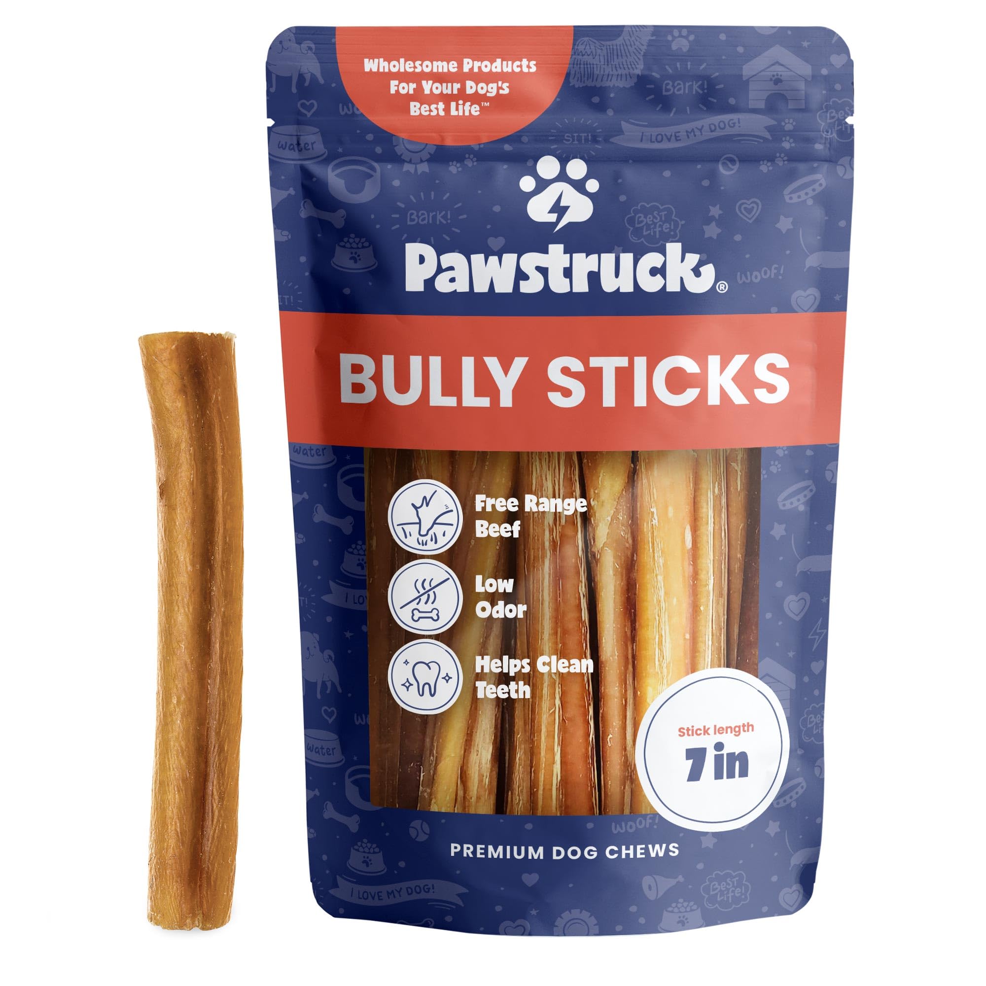 Pawstruck Palitos Bully de 7 pulgadas en bolsa de 1 libra, alimento natural para perros.