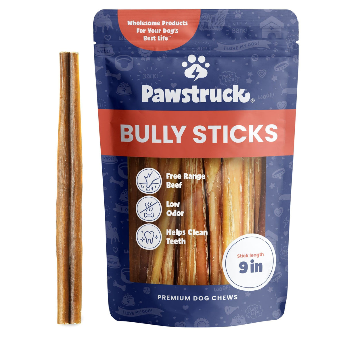Pawstruck palitos bully de res de 9 pulgadas, masticación prolongada