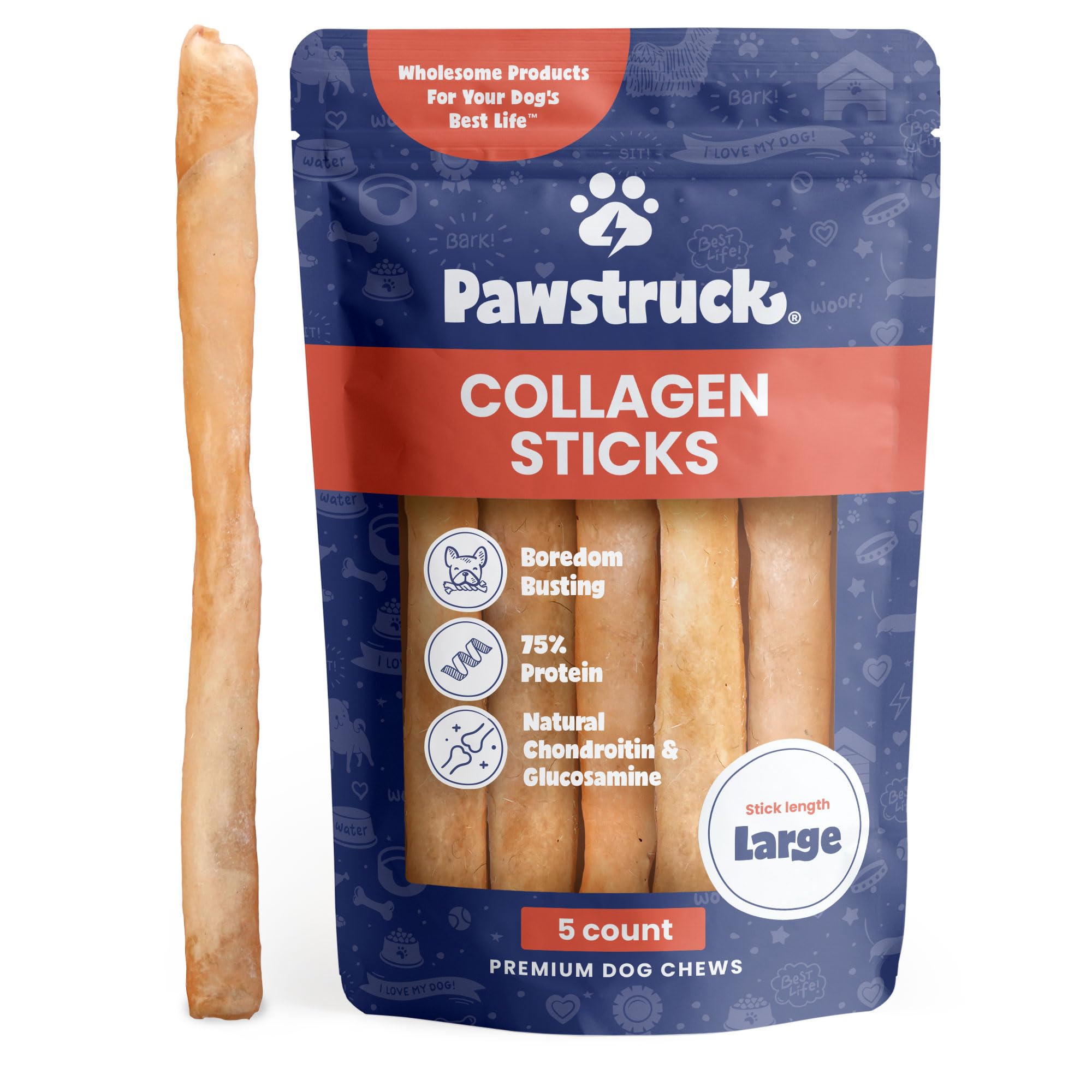 Pawstruck palitos de colágeno para perros, 12 pulgadas, masticación duradera para perros grandes.
