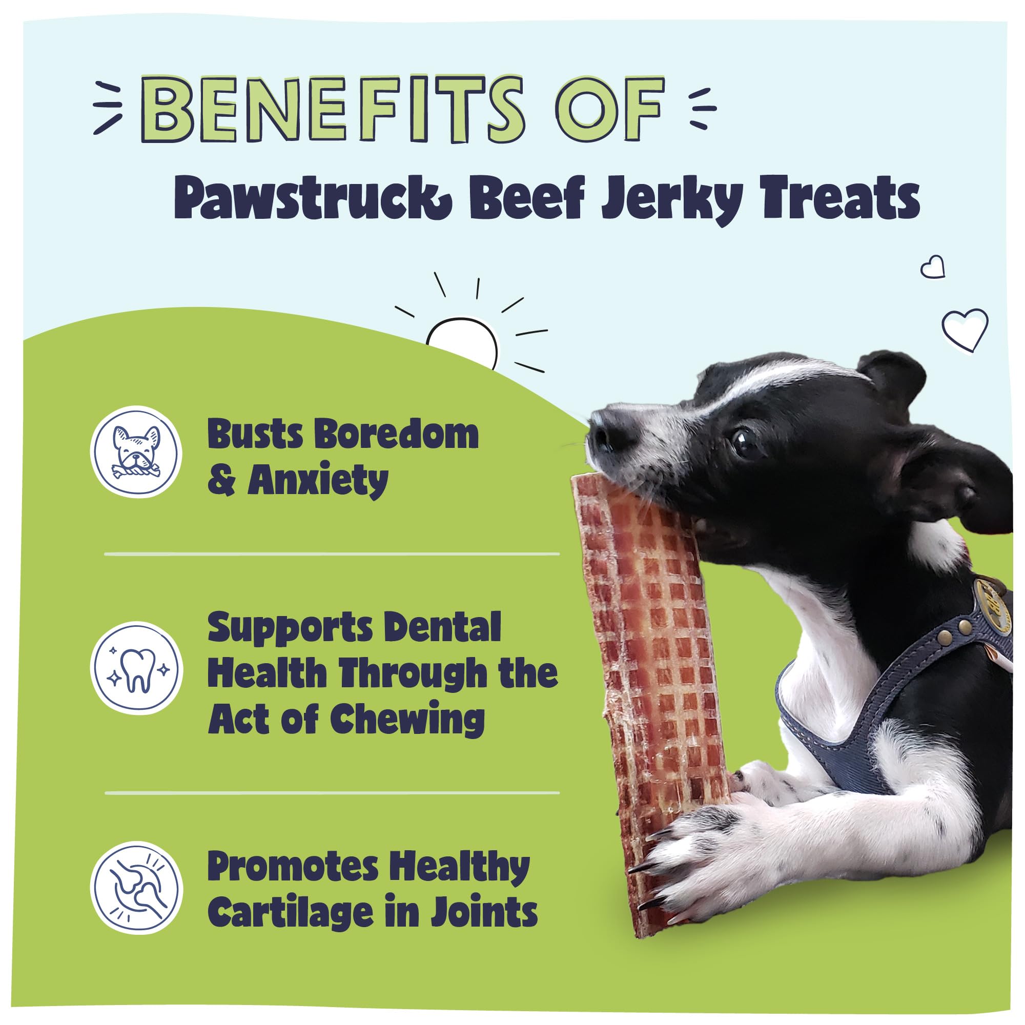 Pawstruck tiras naturales sin granos, snack seguro para perros sensibles.