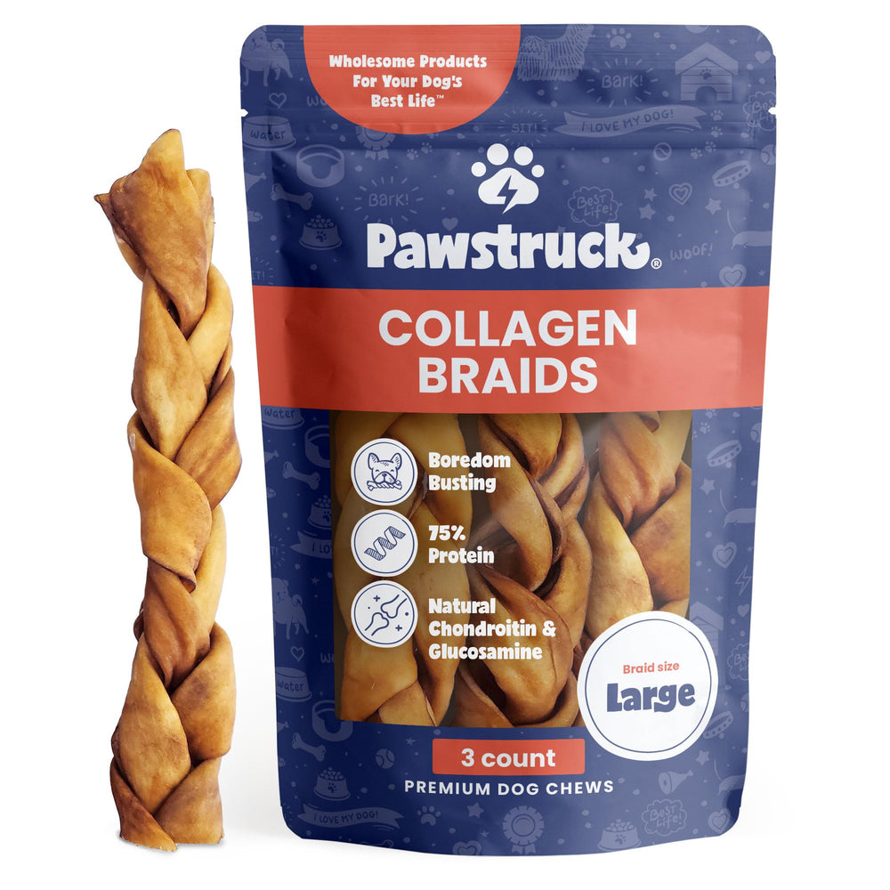 Pawstruck trenzas de colágeno para perros grandes, masticación duradera