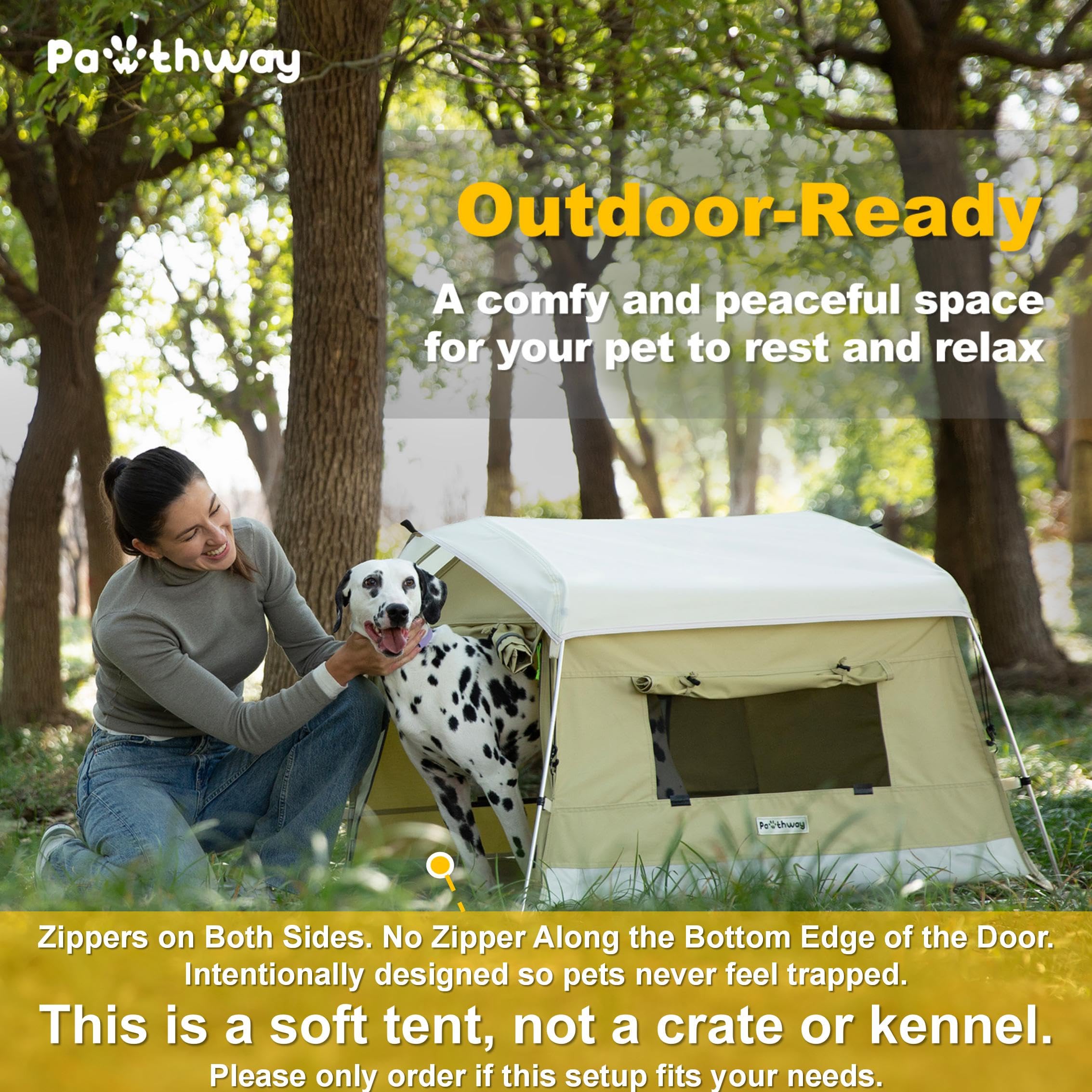 Pawthway impermeable con toldo y suelo protegidos para días lluviosos.