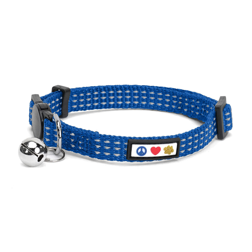 Pawtitas collar azul reflectante para gatos, mejora visibilidad nocturna.